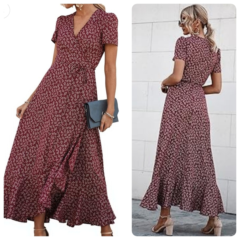 Burgundy/Red Floral Maxi Dress